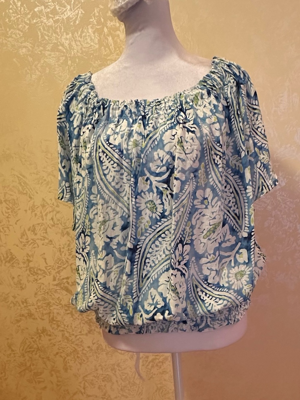 Christian Siriano Light Blue Floral Off-Shoulder Blouse